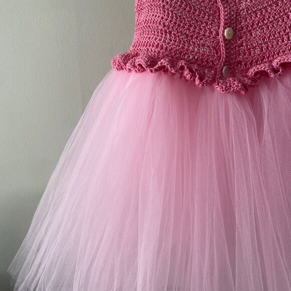 Handmade Children's Cotton Dark Pink Light Pink Tulle Tutu Dress - Picture 11 of 14